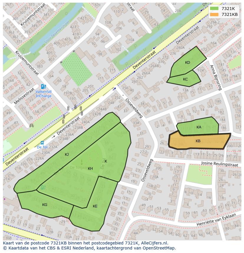 Afbeelding van het postcodegebied 7321 KB op de kaart.