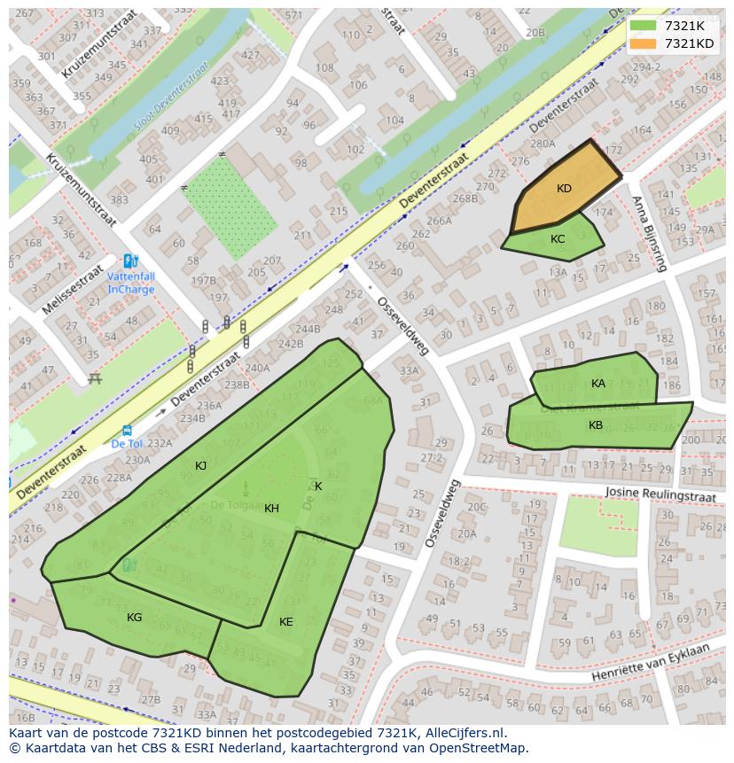 Afbeelding van het postcodegebied 7321 KD op de kaart.