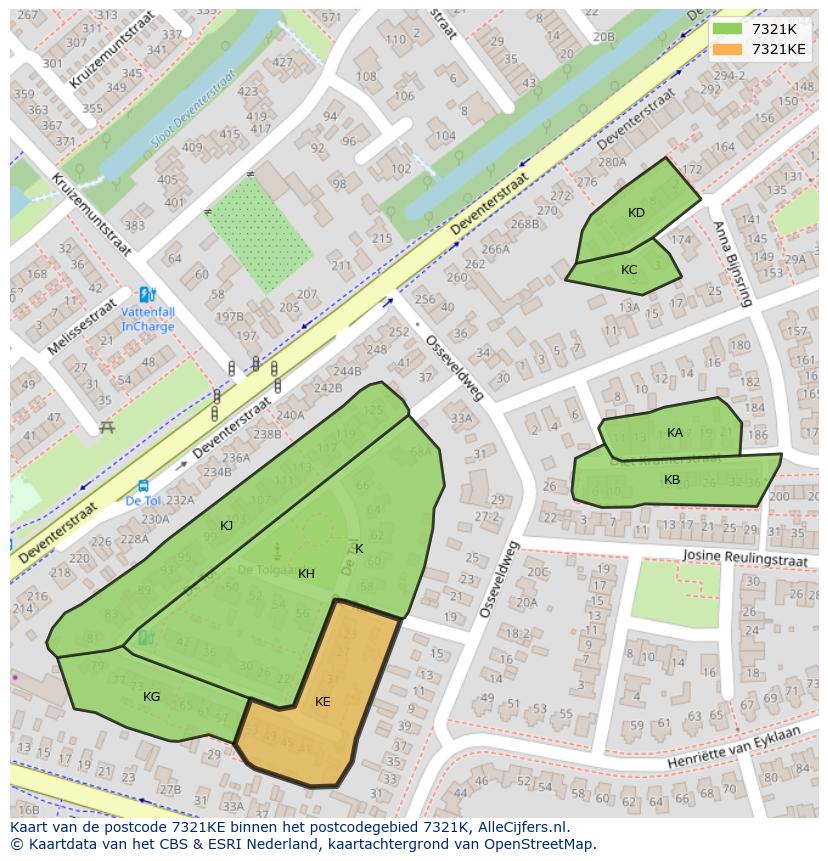 Afbeelding van het postcodegebied 7321 KE op de kaart.