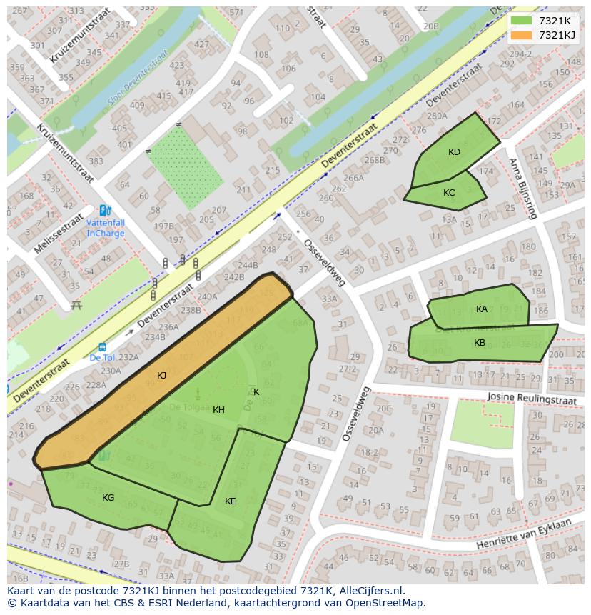Afbeelding van het postcodegebied 7321 KJ op de kaart.
