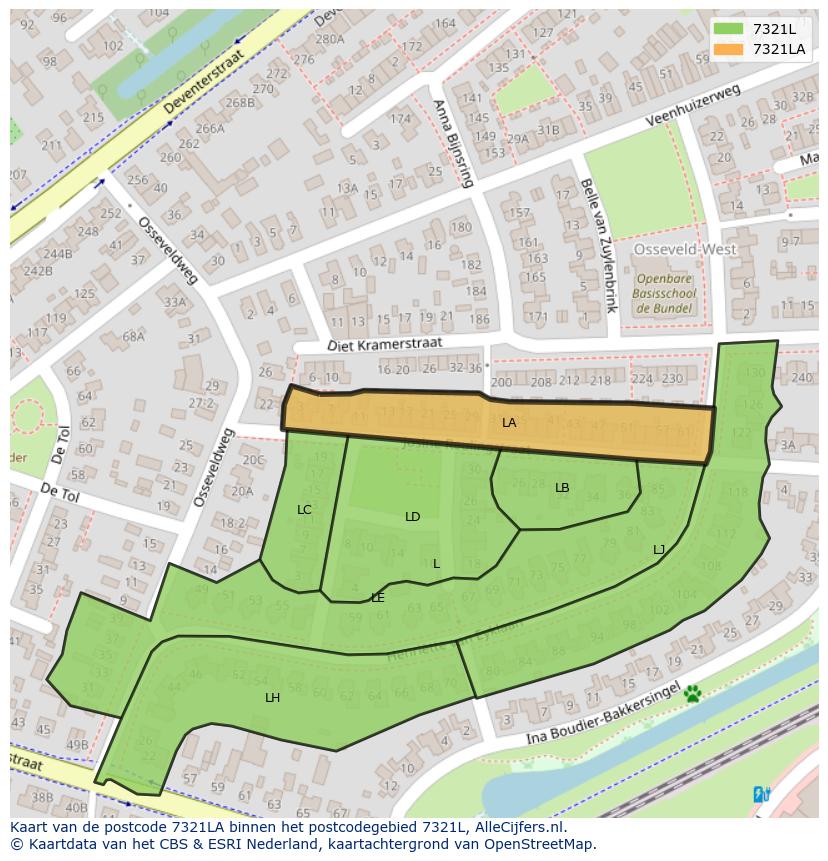 Afbeelding van het postcodegebied 7321 LA op de kaart.
