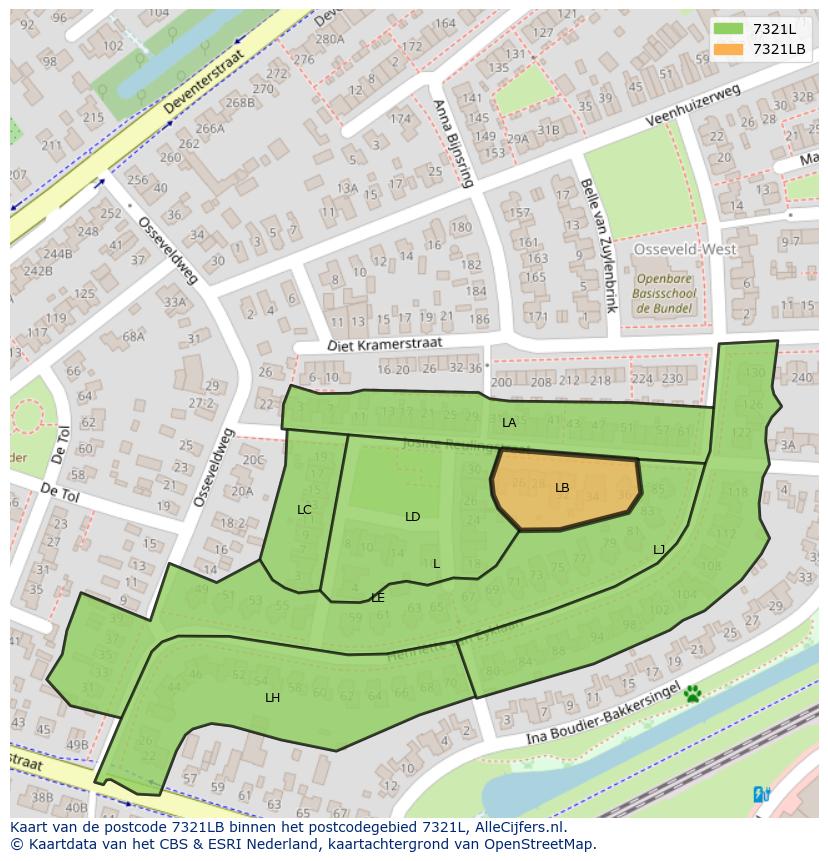 Afbeelding van het postcodegebied 7321 LB op de kaart.