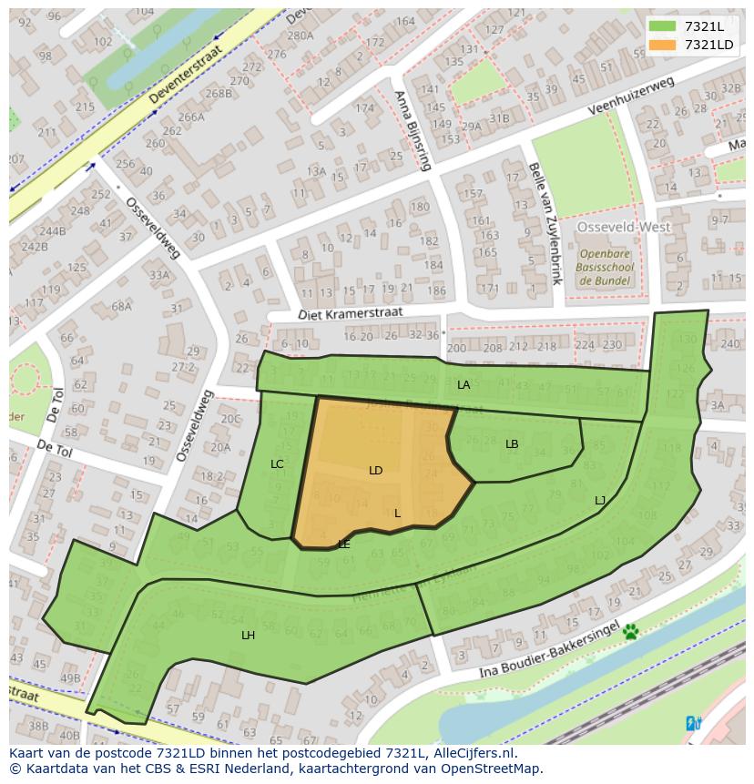 Afbeelding van het postcodegebied 7321 LD op de kaart.