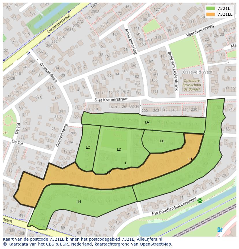 Afbeelding van het postcodegebied 7321 LE op de kaart.