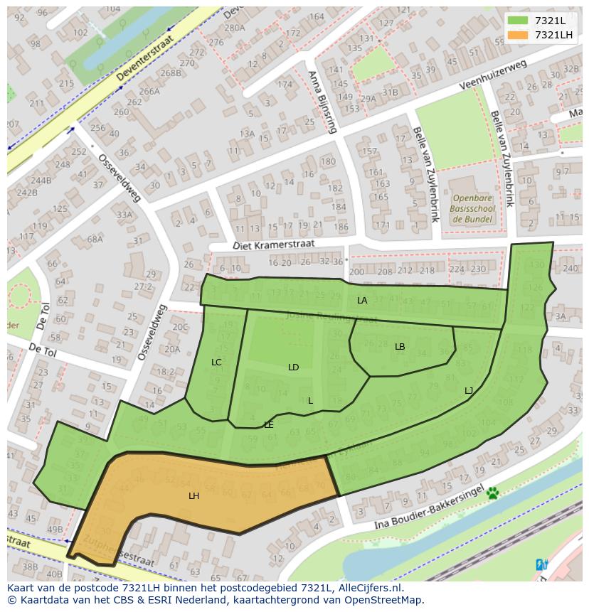 Afbeelding van het postcodegebied 7321 LH op de kaart.