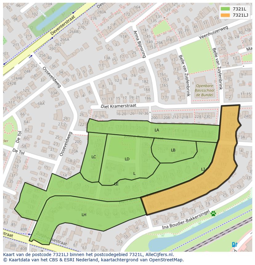 Afbeelding van het postcodegebied 7321 LJ op de kaart.