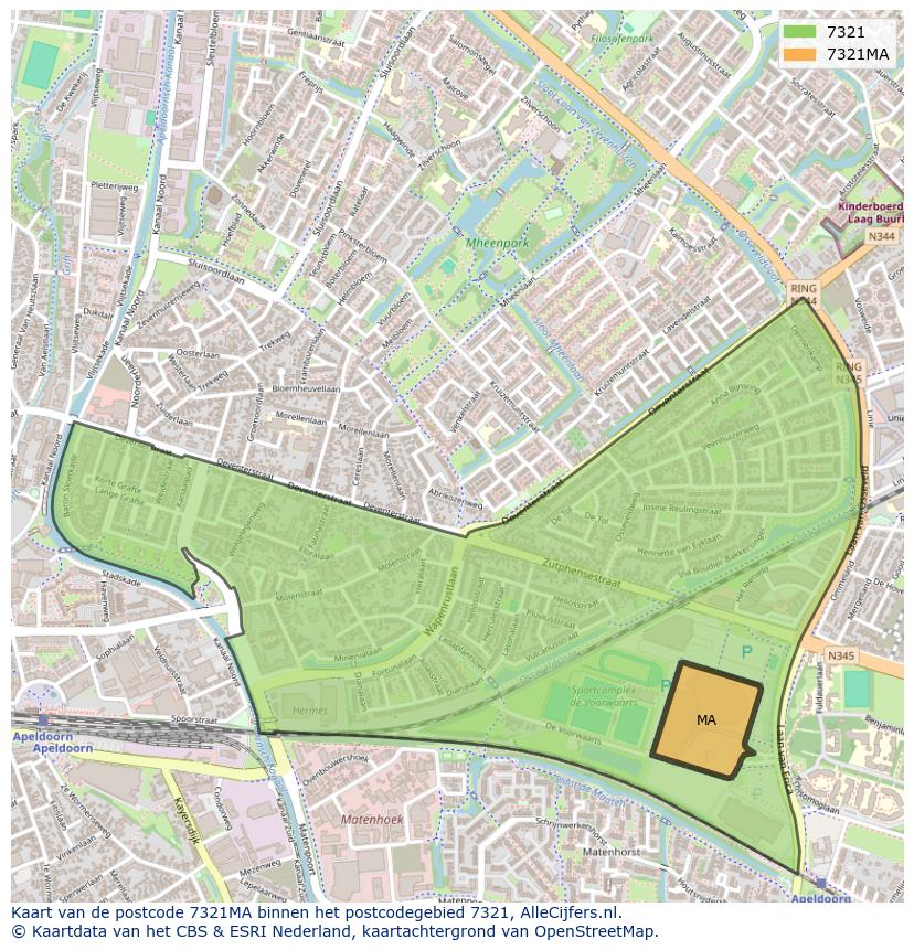 Afbeelding van het postcodegebied 7321 MA op de kaart.