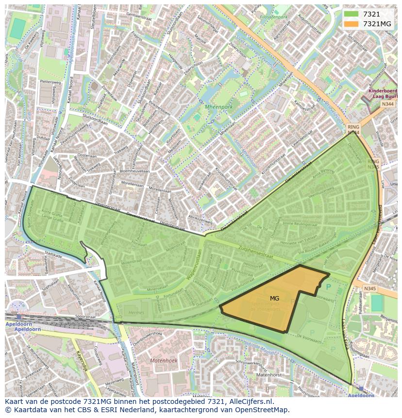 Afbeelding van het postcodegebied 7321 MG op de kaart.