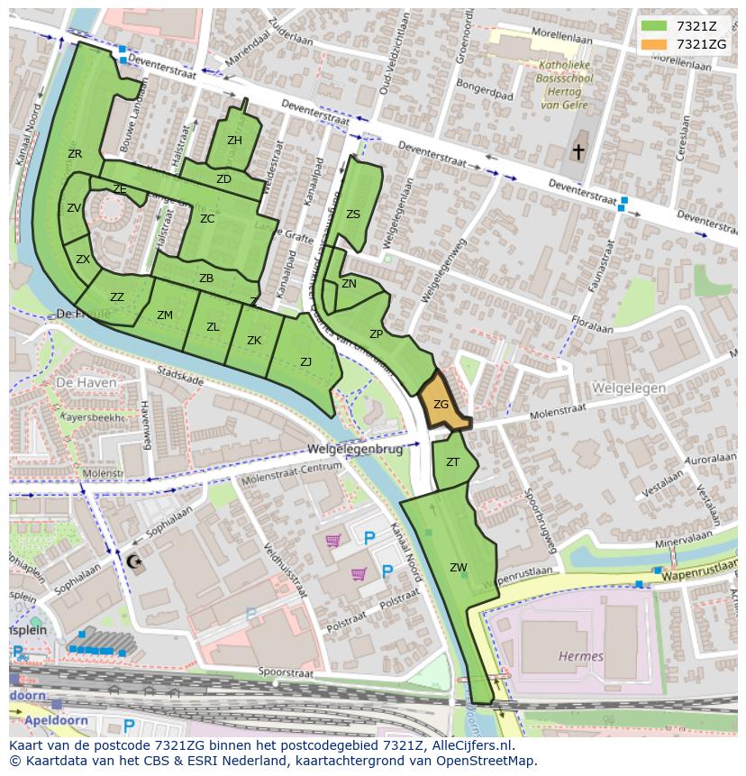 Afbeelding van het postcodegebied 7321 ZG op de kaart.