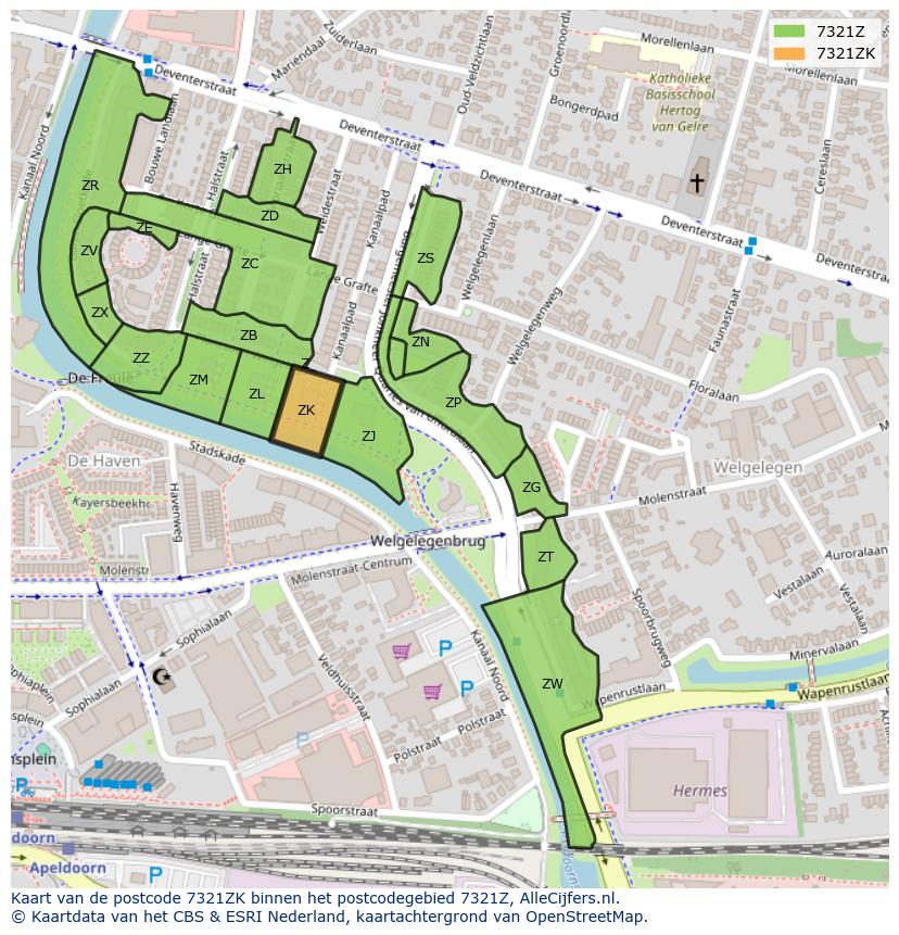 Afbeelding van het postcodegebied 7321 ZK op de kaart.