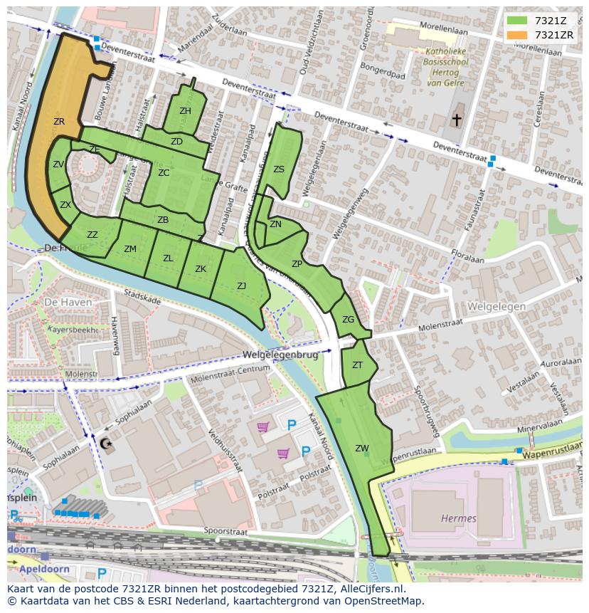 Afbeelding van het postcodegebied 7321 ZR op de kaart.