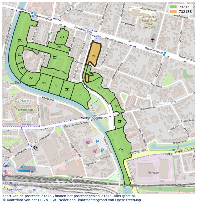 Afbeelding van het postcodegebied 7321 ZS op de kaart.