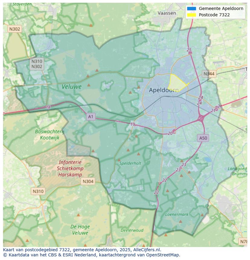 Afbeelding van het postcodegebied 7322 op de kaart.