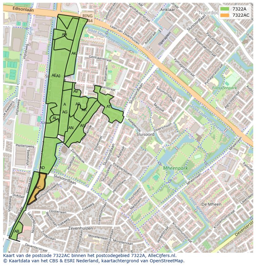 Afbeelding van het postcodegebied 7322 AC op de kaart.