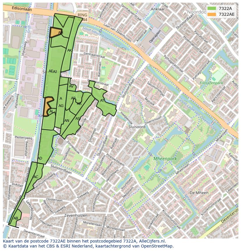 Afbeelding van het postcodegebied 7322 AE op de kaart.