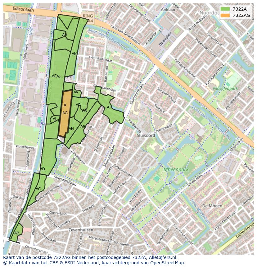 Afbeelding van het postcodegebied 7322 AG op de kaart.