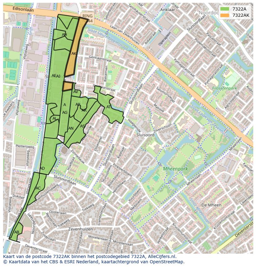 Afbeelding van het postcodegebied 7322 AK op de kaart.