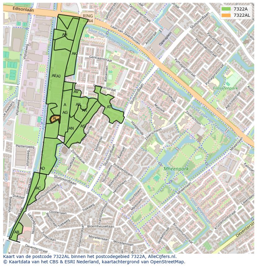Afbeelding van het postcodegebied 7322 AL op de kaart.