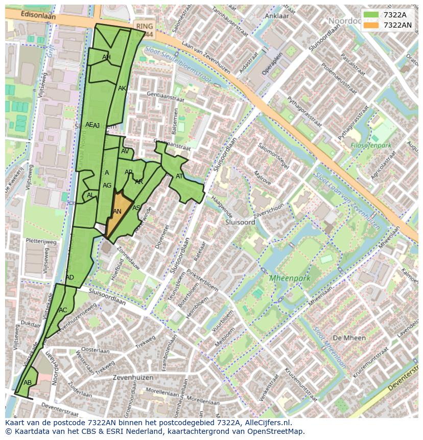 Afbeelding van het postcodegebied 7322 AN op de kaart.