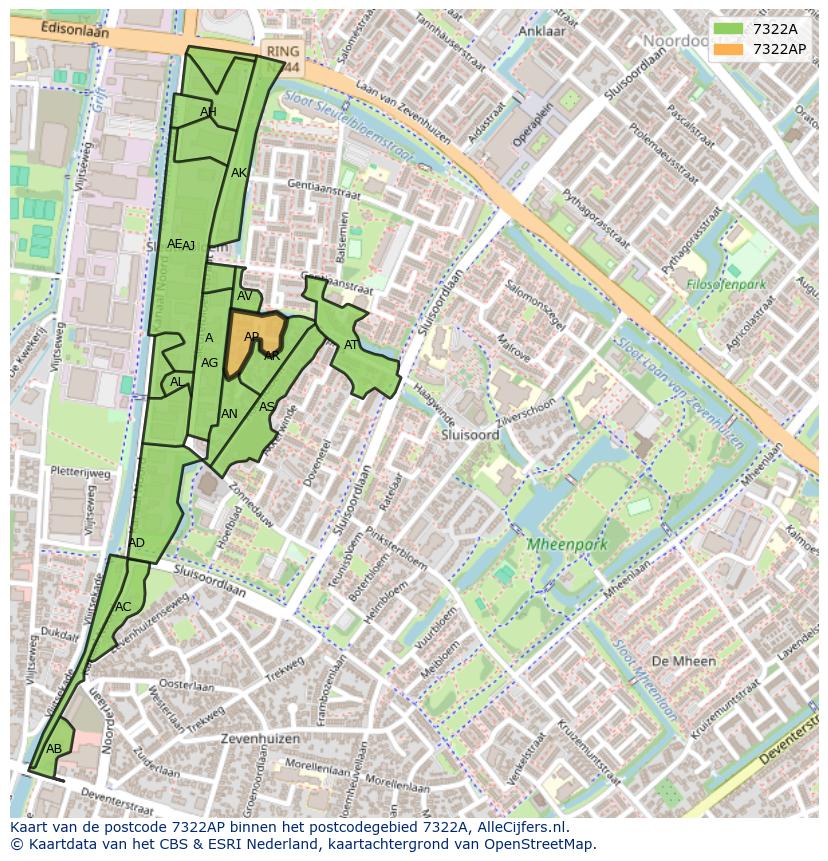 Afbeelding van het postcodegebied 7322 AP op de kaart.