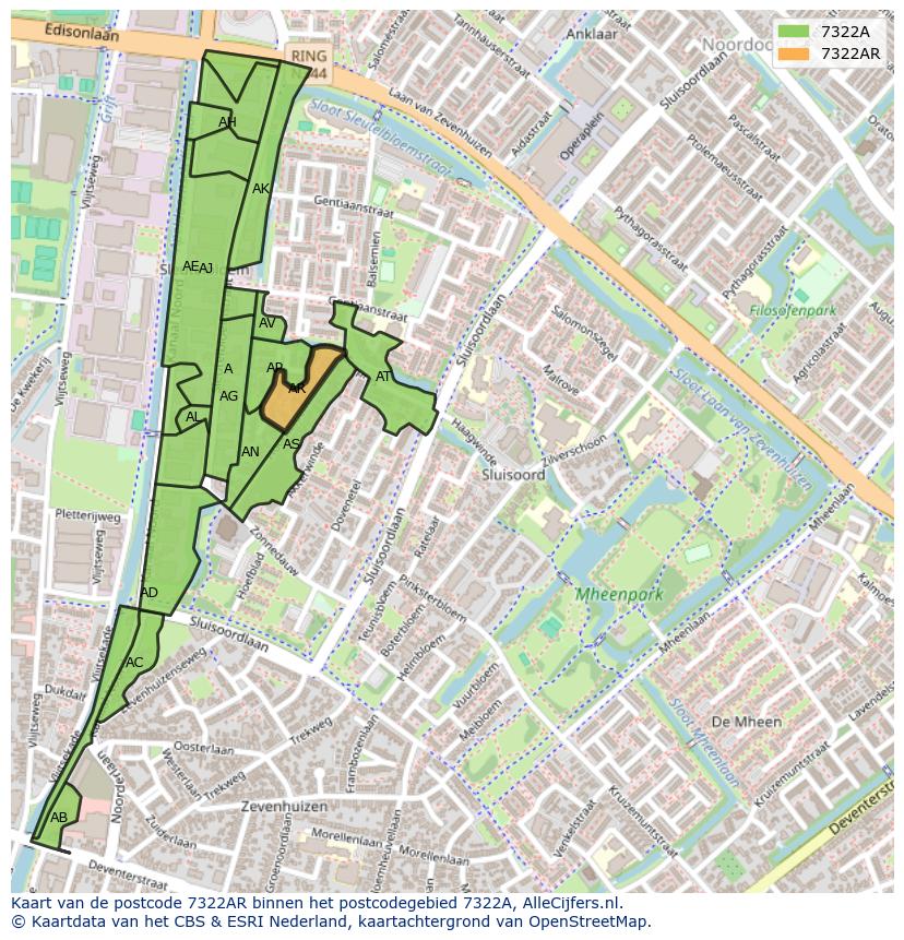 Afbeelding van het postcodegebied 7322 AR op de kaart.