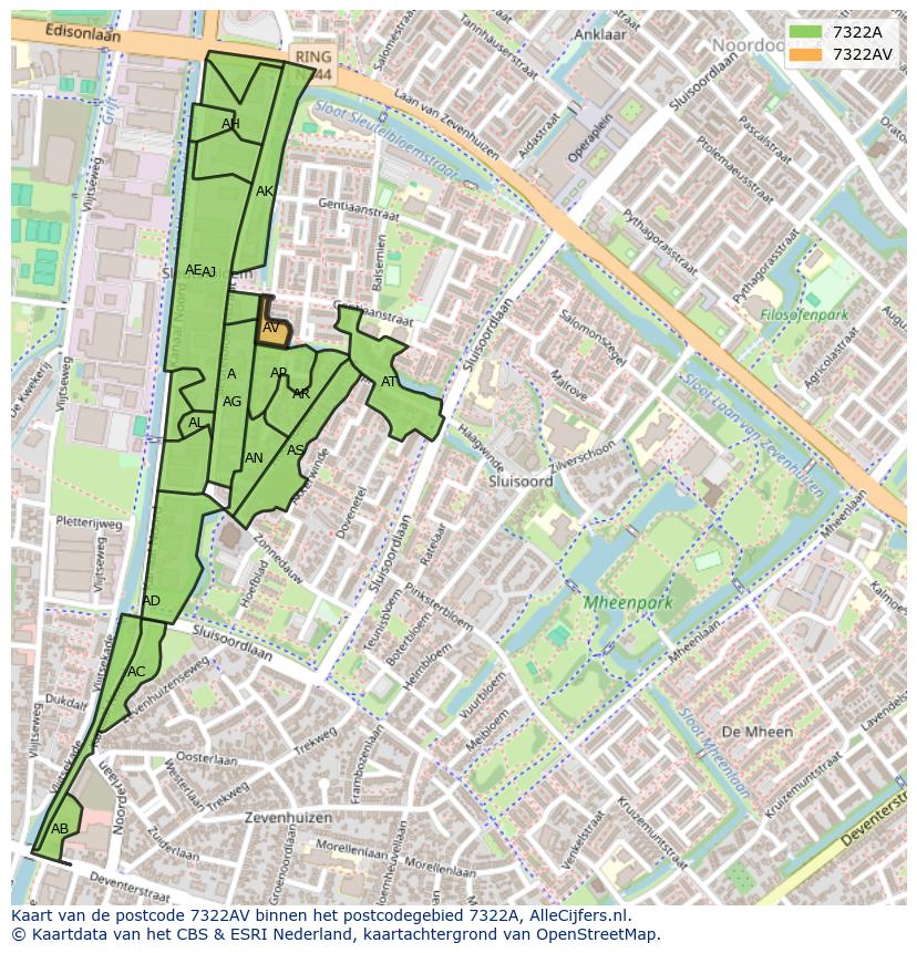 Afbeelding van het postcodegebied 7322 AV op de kaart.