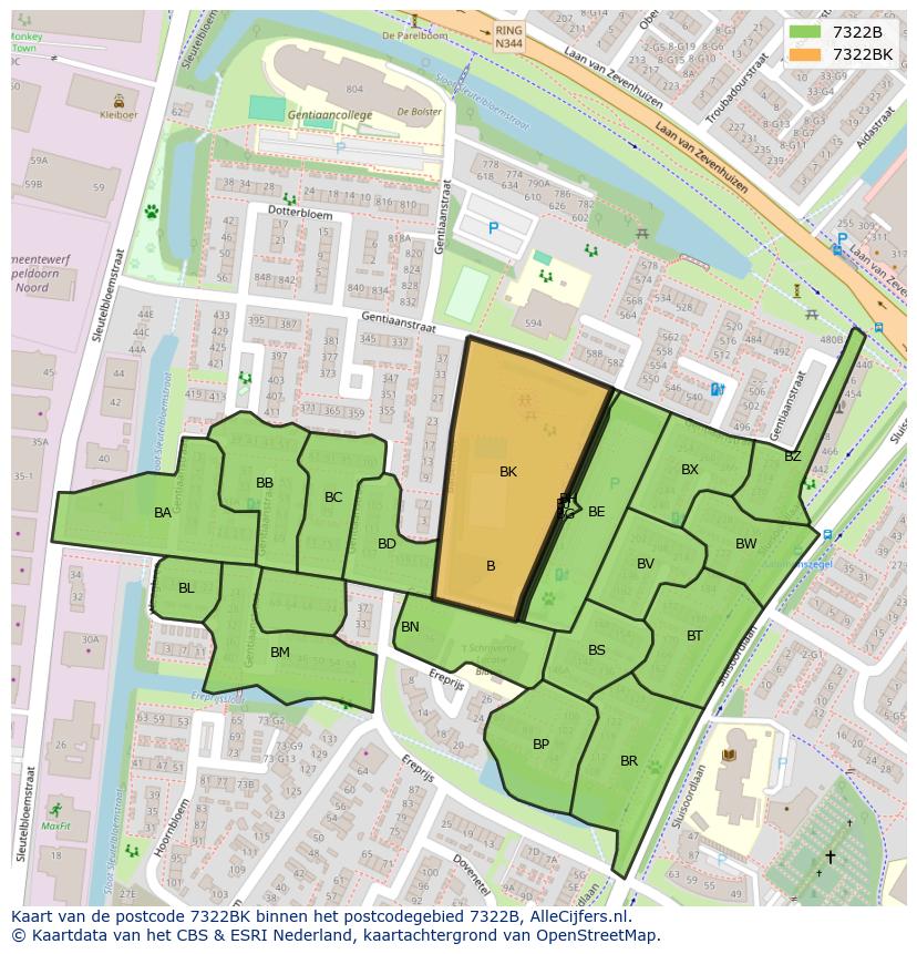 Afbeelding van het postcodegebied 7322 BK op de kaart.