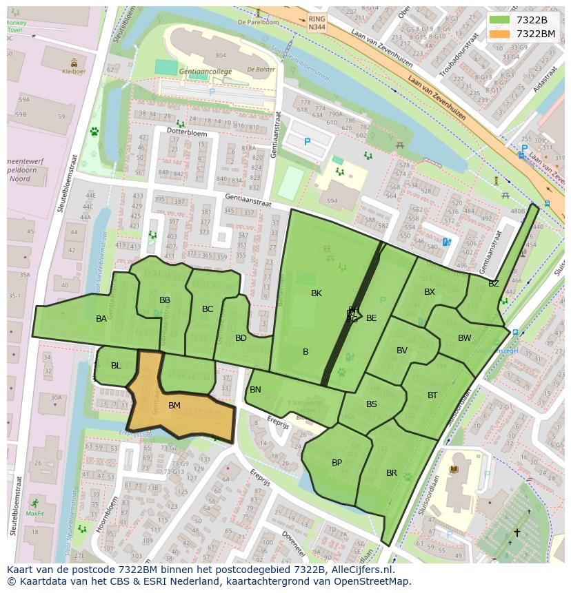 Afbeelding van het postcodegebied 7322 BM op de kaart.