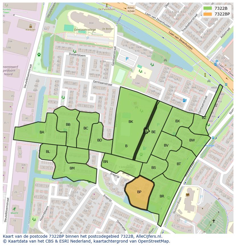 Afbeelding van het postcodegebied 7322 BP op de kaart.