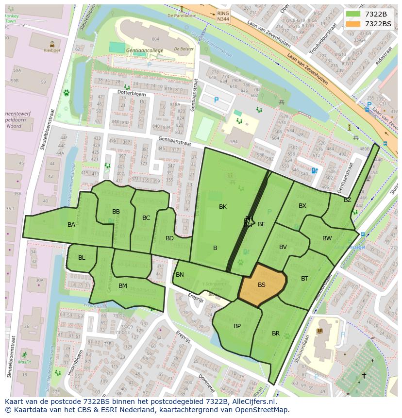 Afbeelding van het postcodegebied 7322 BS op de kaart.