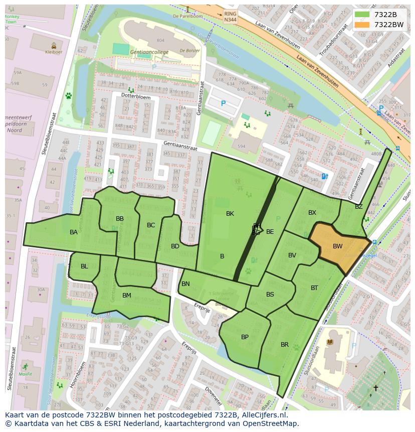 Afbeelding van het postcodegebied 7322 BW op de kaart.