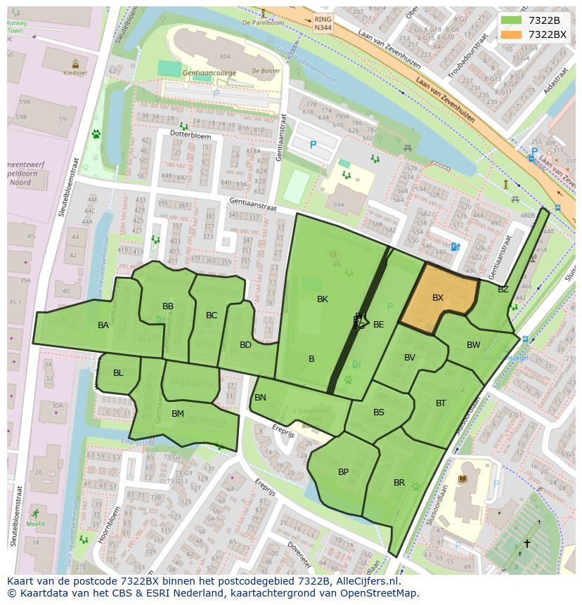 Afbeelding van het postcodegebied 7322 BX op de kaart.