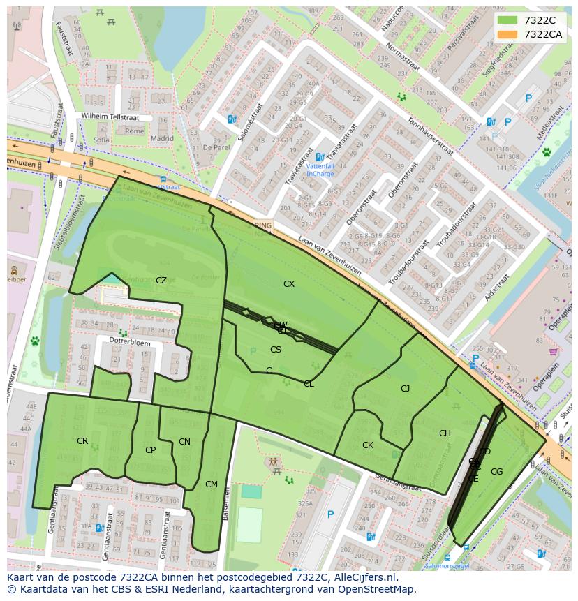 Afbeelding van het postcodegebied 7322 CA op de kaart.