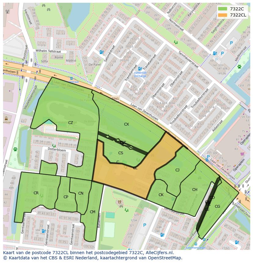 Afbeelding van het postcodegebied 7322 CL op de kaart.