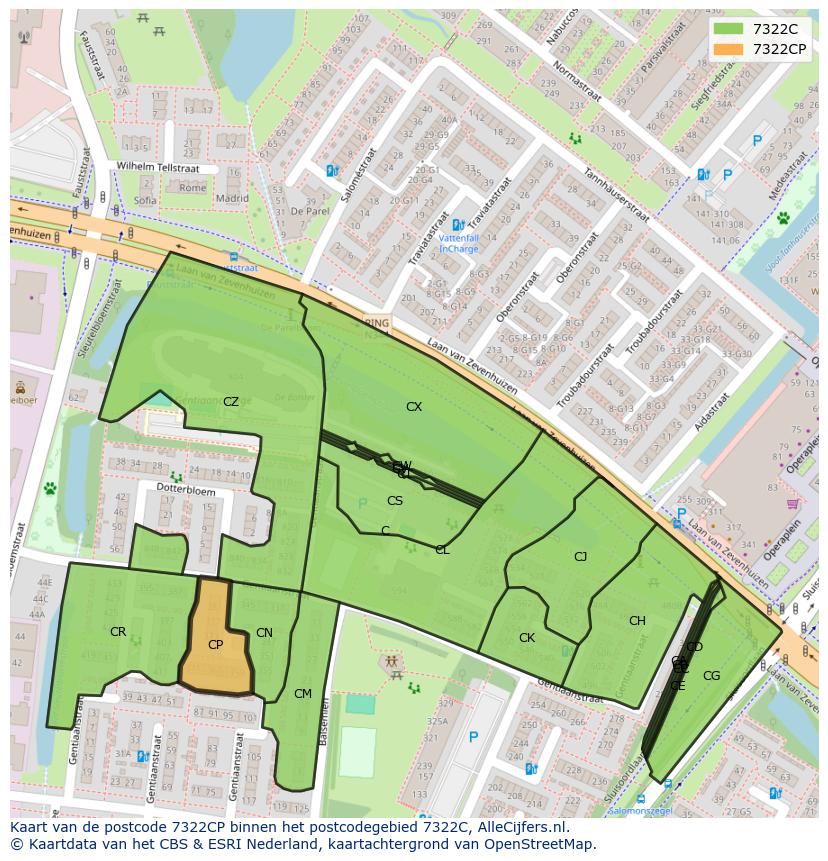Afbeelding van het postcodegebied 7322 CP op de kaart.