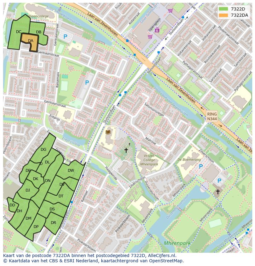 Afbeelding van het postcodegebied 7322 DA op de kaart.