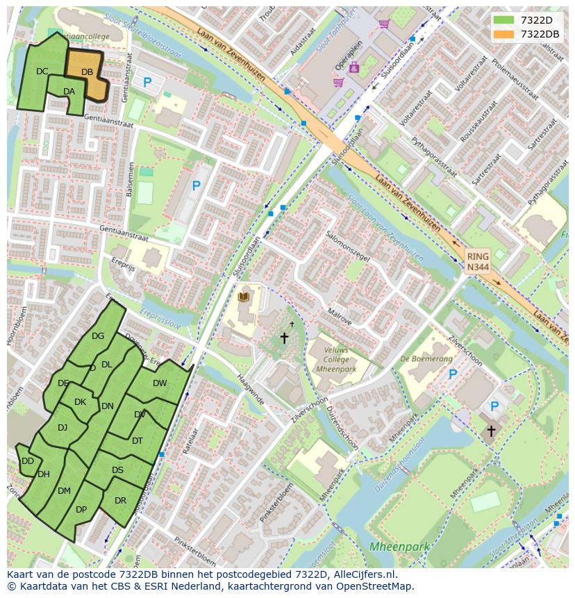 Afbeelding van het postcodegebied 7322 DB op de kaart.