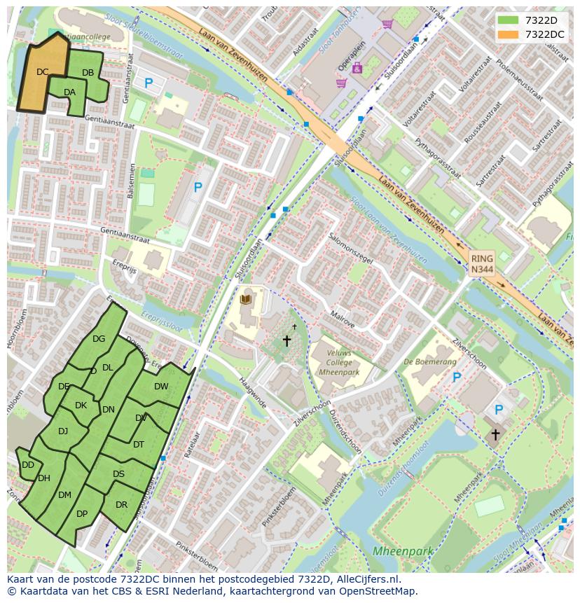Afbeelding van het postcodegebied 7322 DC op de kaart.
