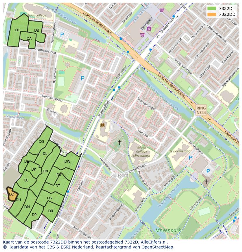 Afbeelding van het postcodegebied 7322 DD op de kaart.