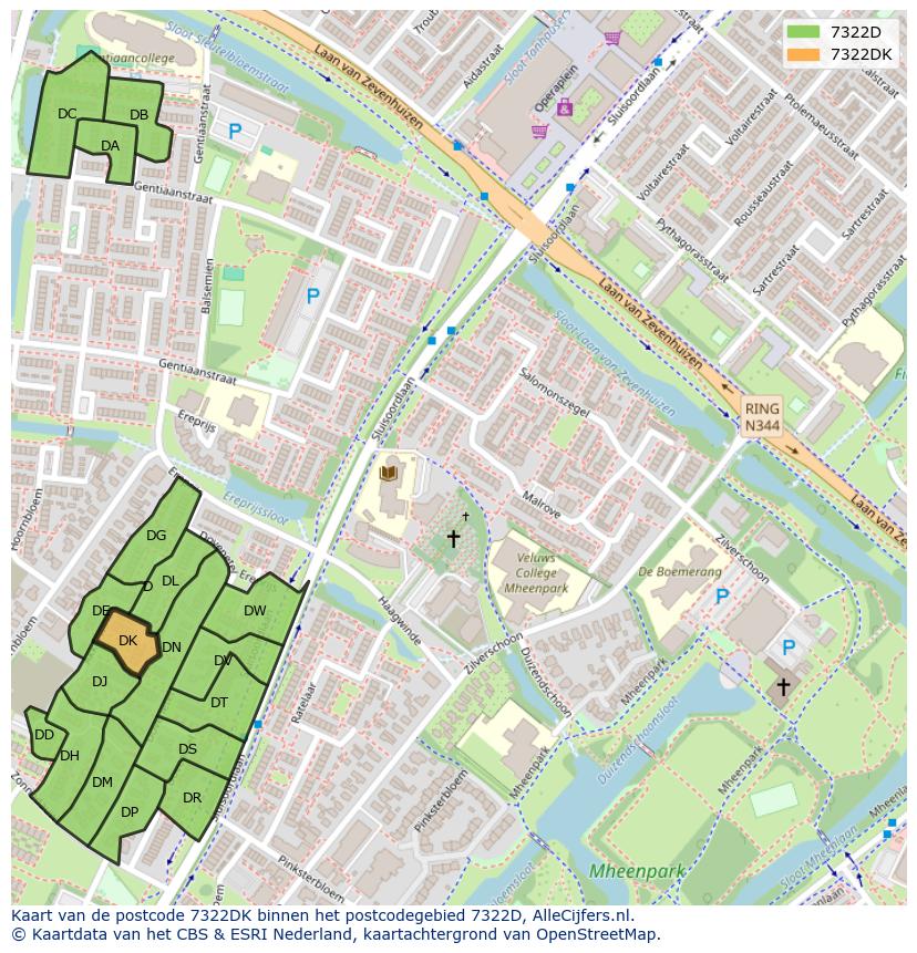 Afbeelding van het postcodegebied 7322 DK op de kaart.