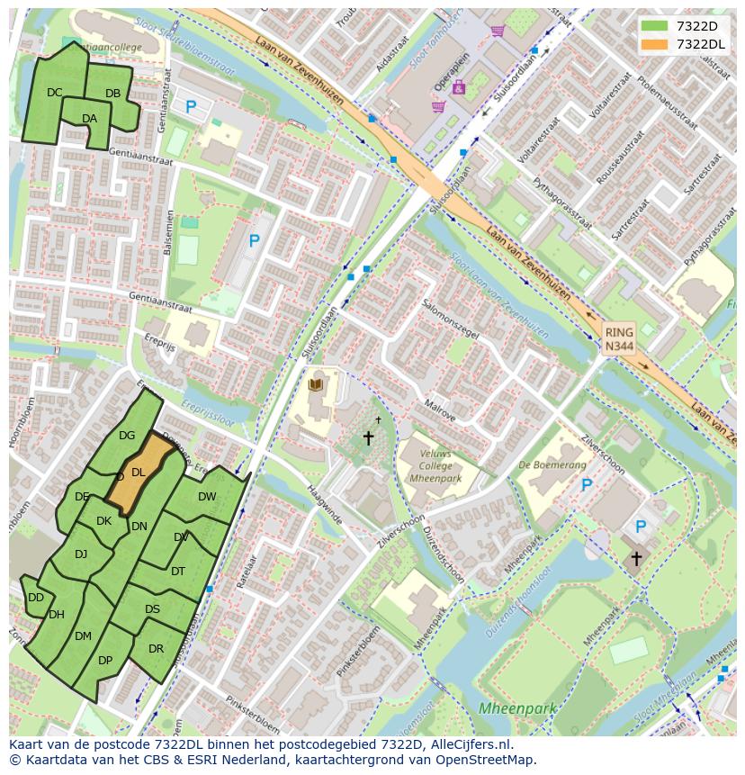 Afbeelding van het postcodegebied 7322 DL op de kaart.