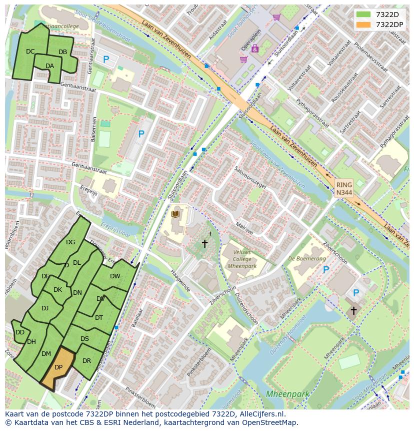 Afbeelding van het postcodegebied 7322 DP op de kaart.