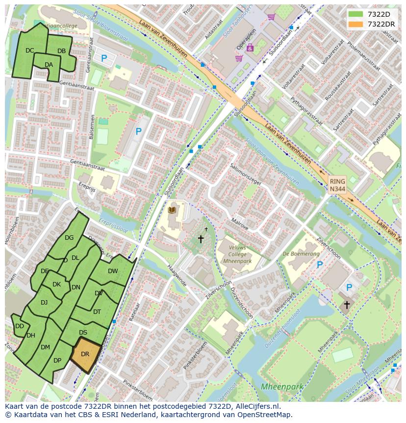 Afbeelding van het postcodegebied 7322 DR op de kaart.
