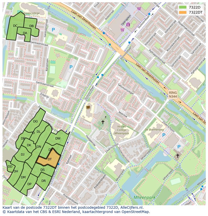 Afbeelding van het postcodegebied 7322 DT op de kaart.