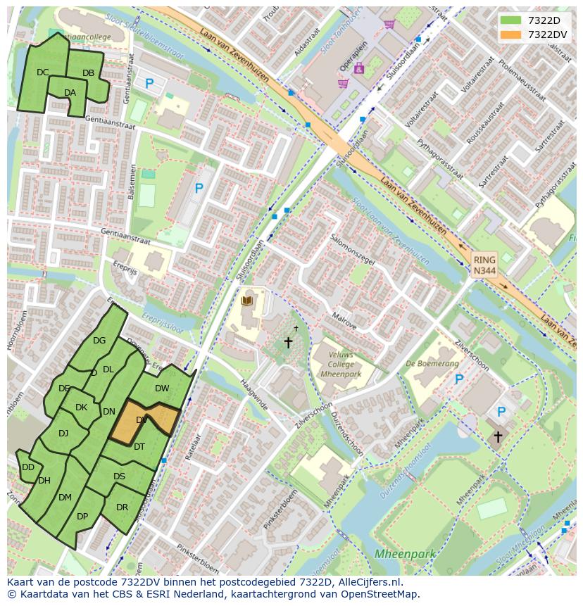 Afbeelding van het postcodegebied 7322 DV op de kaart.