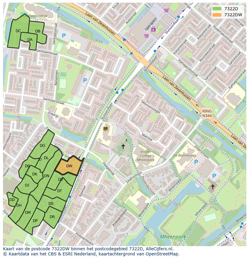Afbeelding van het postcodegebied 7322 DW op de kaart.