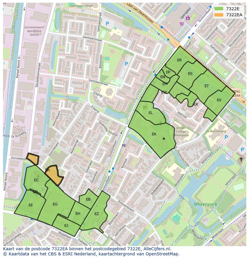 Afbeelding van het postcodegebied 7322 EA op de kaart.