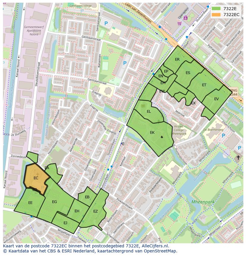 Afbeelding van het postcodegebied 7322 EC op de kaart.