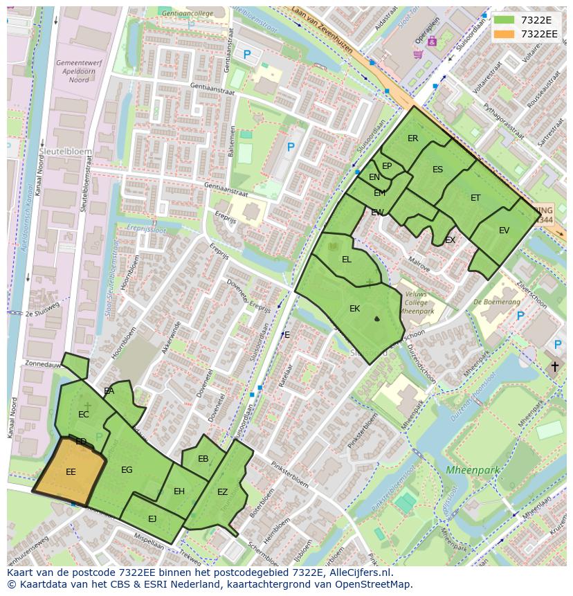 Afbeelding van het postcodegebied 7322 EE op de kaart.