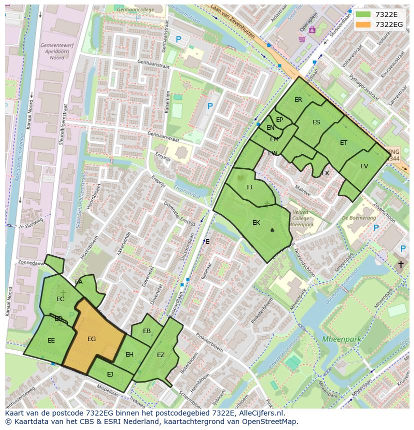 Afbeelding van het postcodegebied 7322 EG op de kaart.